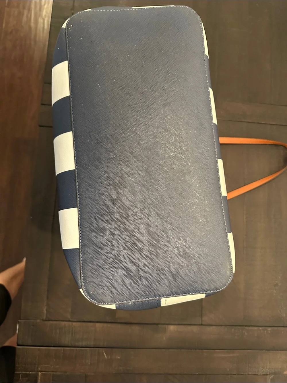 Michael Kors Striped Navy and White Tote with Brown Leather Handles